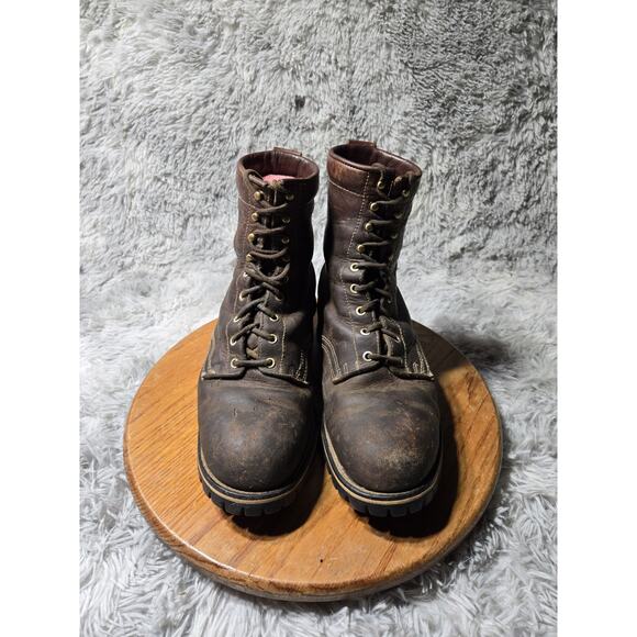 SOLD Vintage Cedar Crest Lace Up Brown Leather Combat Logger Size 12 Inches - Picture 3 of 8